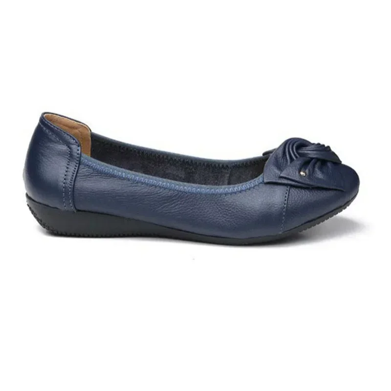 TIMETANG Plus Size Spring Autumn Genuine Leather Women Flats Work Classi Fashion Bowknot Female Casual Ballet Shoes