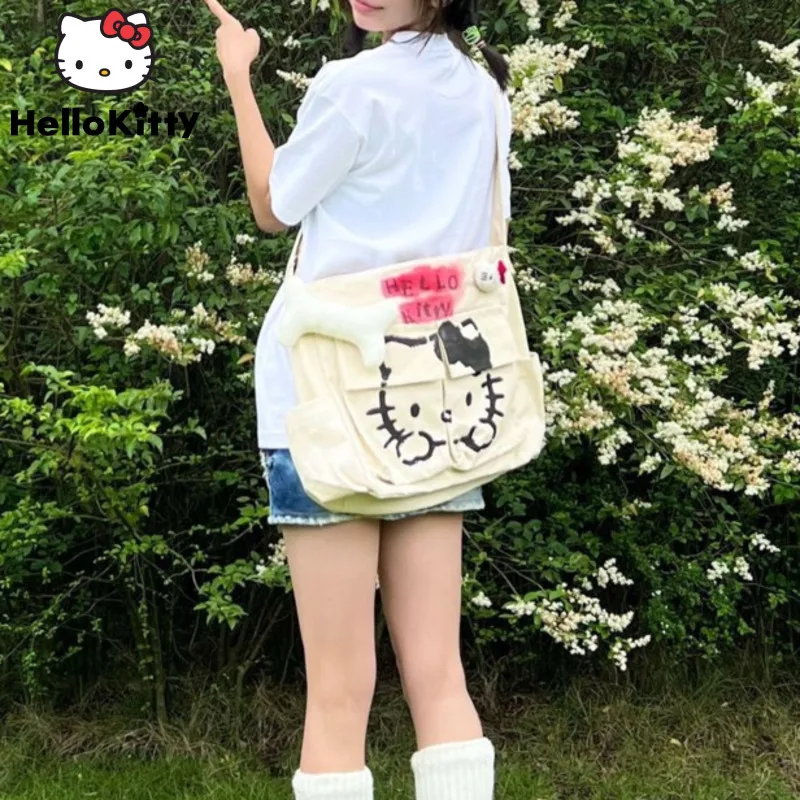 

Sanrio Spray Painte Hello Kitty Cartoon Canvas Bag Women Millennium Spice Girl Crossbody Bag Original Large Capacity Shoulderbag