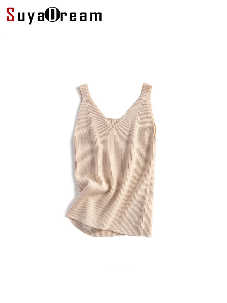 

SuyaDream Women 100%Merino Wool Camisole Sleeveless Two Necks Chic Pullovers 2023 Fall Winter Chic Sweaters Red White