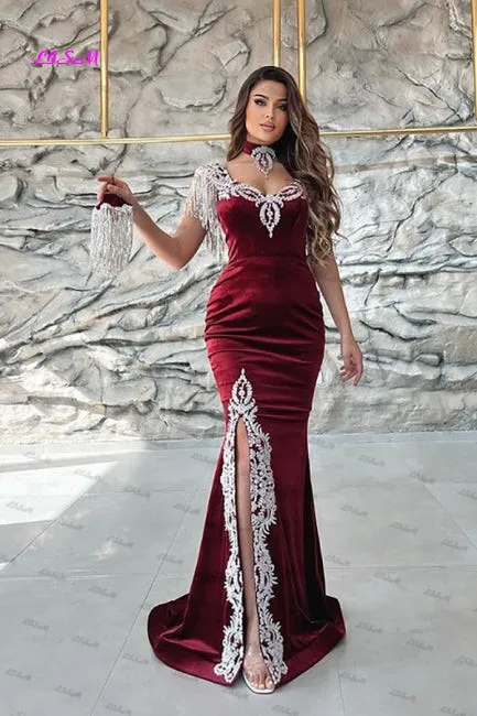 Gorgeous Burgundy Sweetheart Velvet Mermaid Prom Dress Elegant Applique  Sleeveless Split Evening Party Gowns With Removable Tail - AliExpress 320