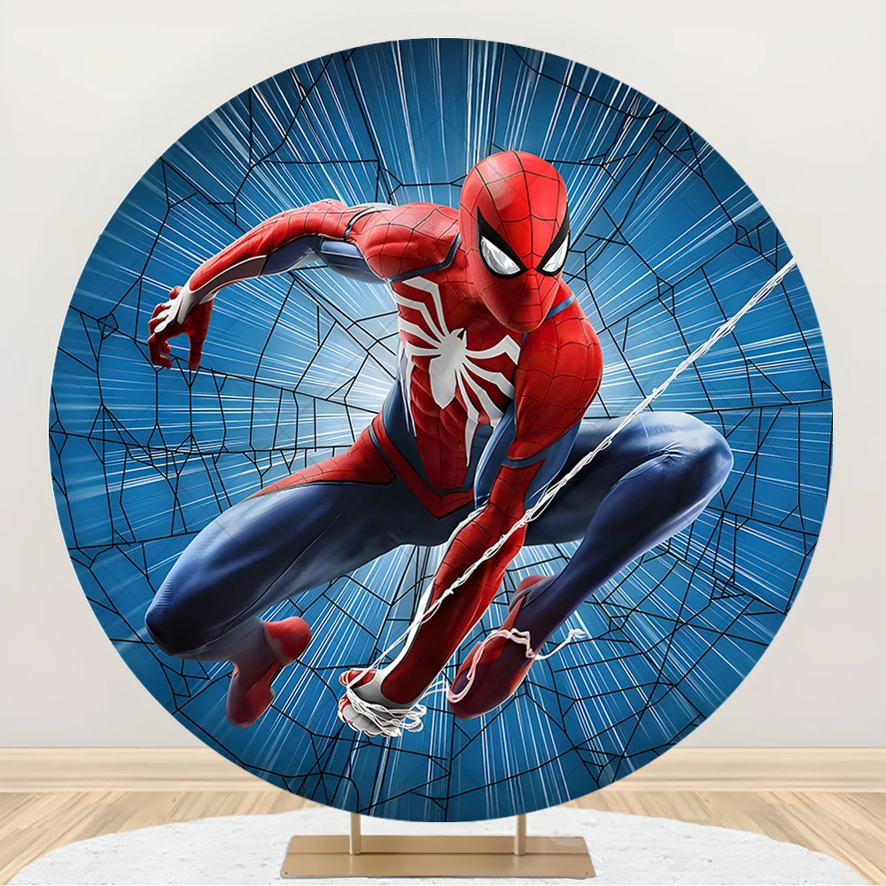 Toile De Fond Ronde Spiderman - Déco Anniversaire Enfant, Fête, Photo, Studio, Maison