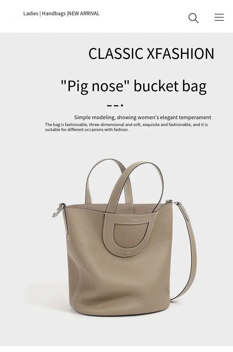 Luxury ladies bag shopping basket bag baotou layer cowhide large capacity portable bucket bag commuting