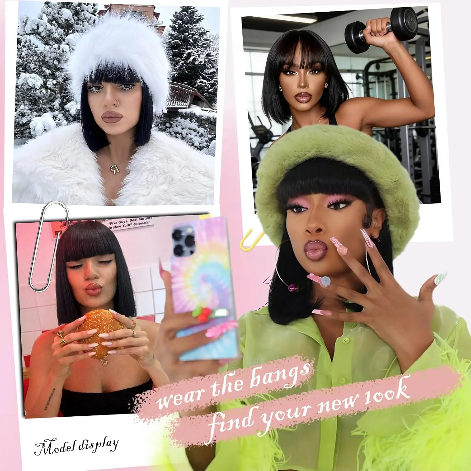 Straight Bob Wig with Bangs Glueless Wigs Human Hair HD Lace Short Natural Black Bob Blunt Cut 180% Density 16 Inches For Women 5
