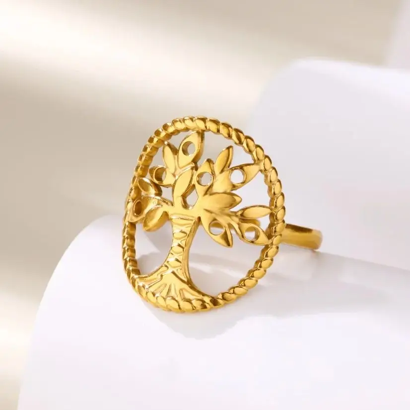Elegant Tree Ring Gold Plated Stainless Steel