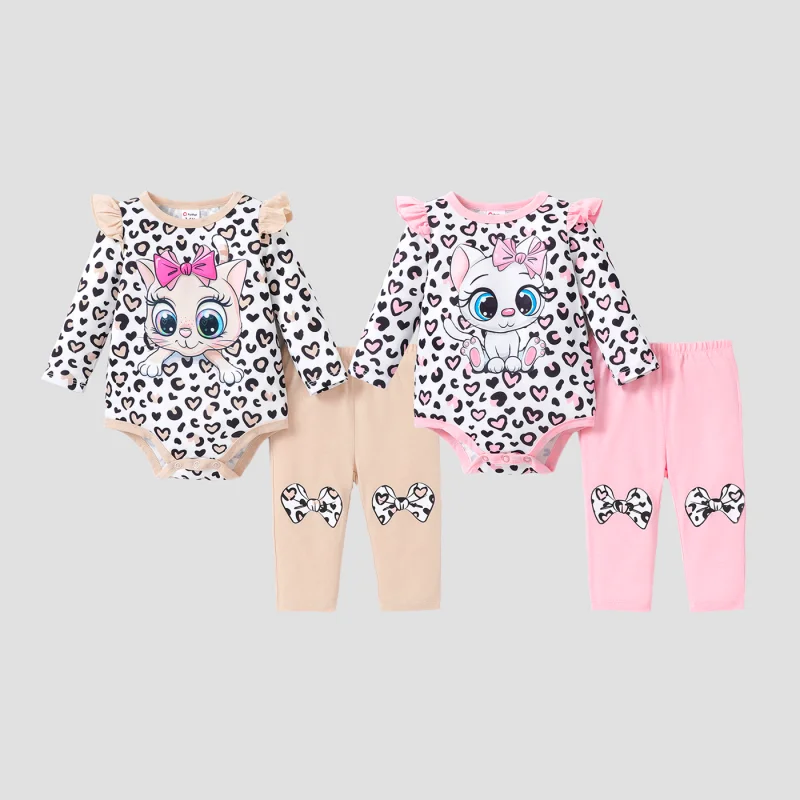 PatPat 여아용 고양이 동물 패턴 플러터 슬리브 세트, 어린이용, 2 개