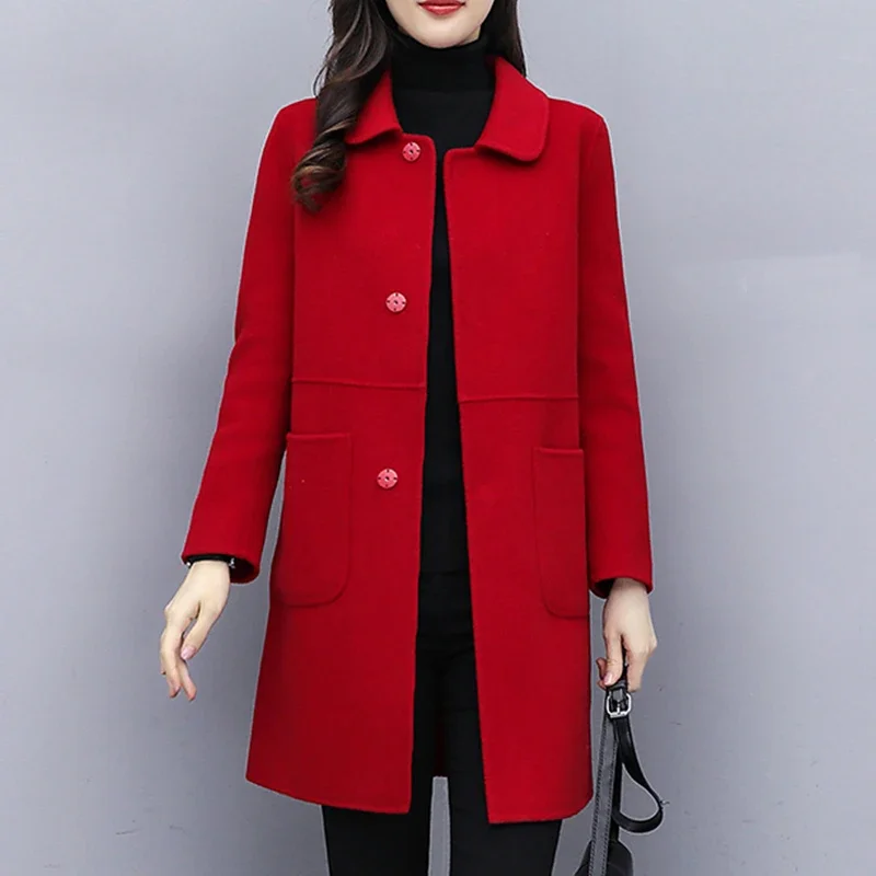 Fashion Blended Woolen Coat Women's Coat 2024 Autumn Winter Christmas Red Single-breasted Red Slim Wool Jacket Outwear Plus Size 2023 new knitted mink wool christmas new year sweater warm versatile couple sweater coat