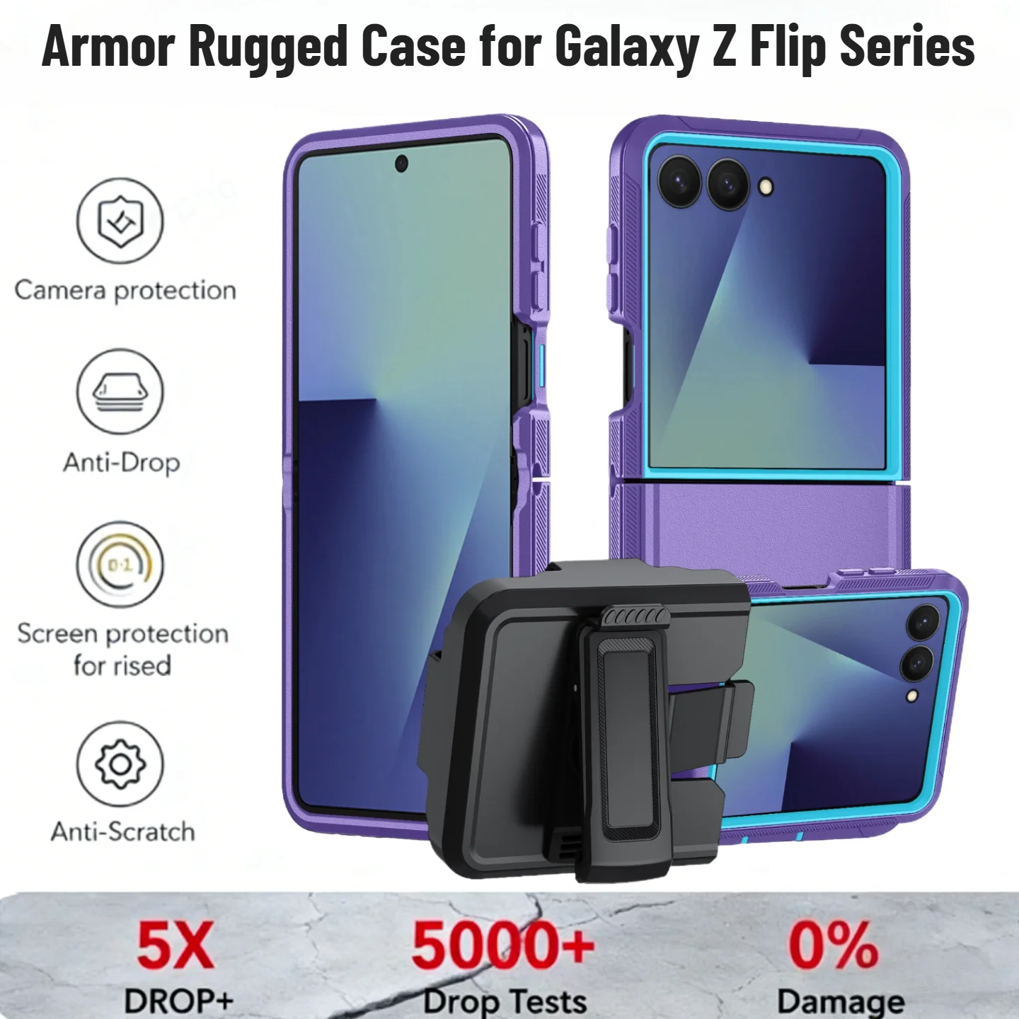 Heavy Armor Hybrid Rugged Case with Rotatable Belt Clip and Enhanced Shockproof Back Cover