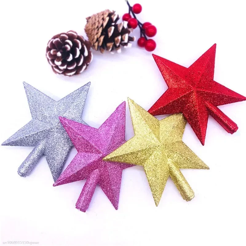 Christmas Tree Top Star Merry Christmas Decorations Home Shiny Gold Powder Five-pointed Star New Year's Ornament 10/15/20cm christmas star decoration