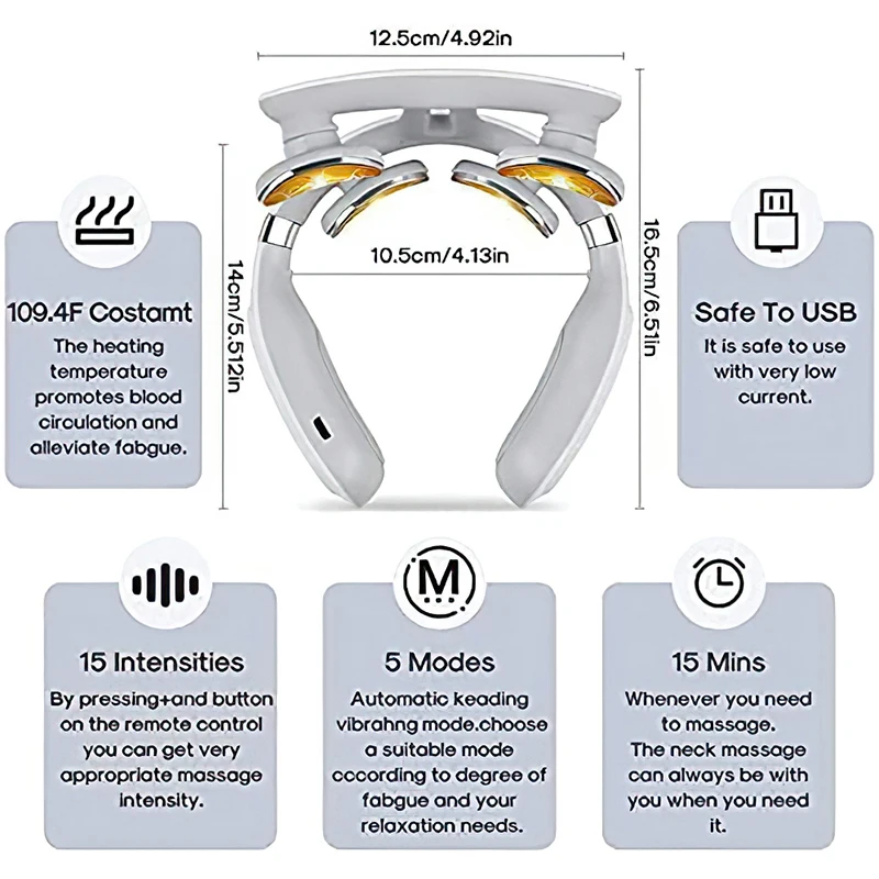 EMS Electric Pulse Neck Massager Cordless Intelligent with Heat