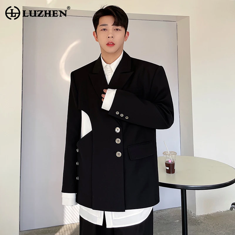 

LUZHEN 2024 Fashion Hollow Out Design Blazer Coat Men's High Street Buttoned Decorate Original Casual Jacket Spring New LZ1318
