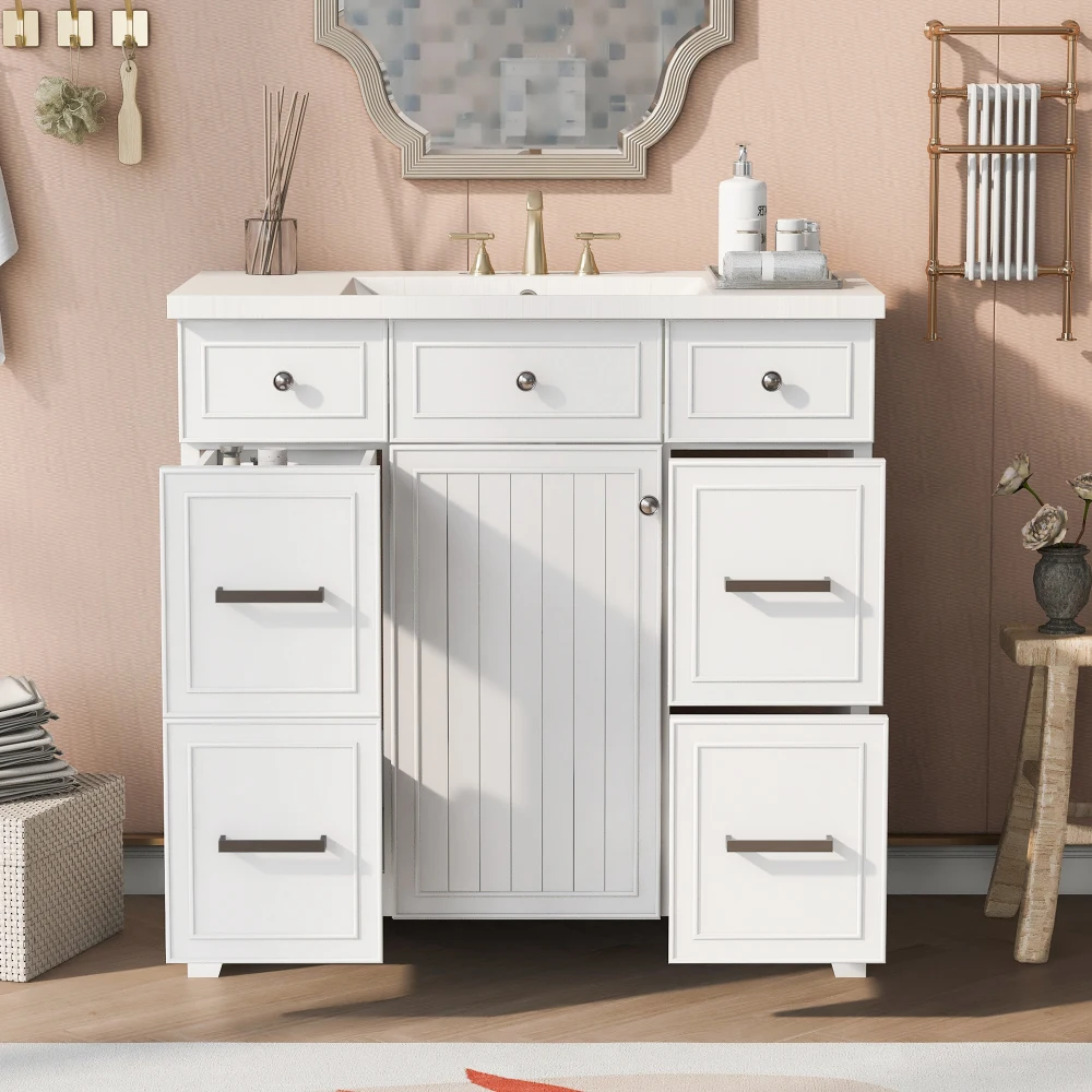 36" Bathroom Vanity Cabinet with Sink Top Combo Set,White,Single Sink,Shaker Cabinet with Soft Closing Door and Drawer 3