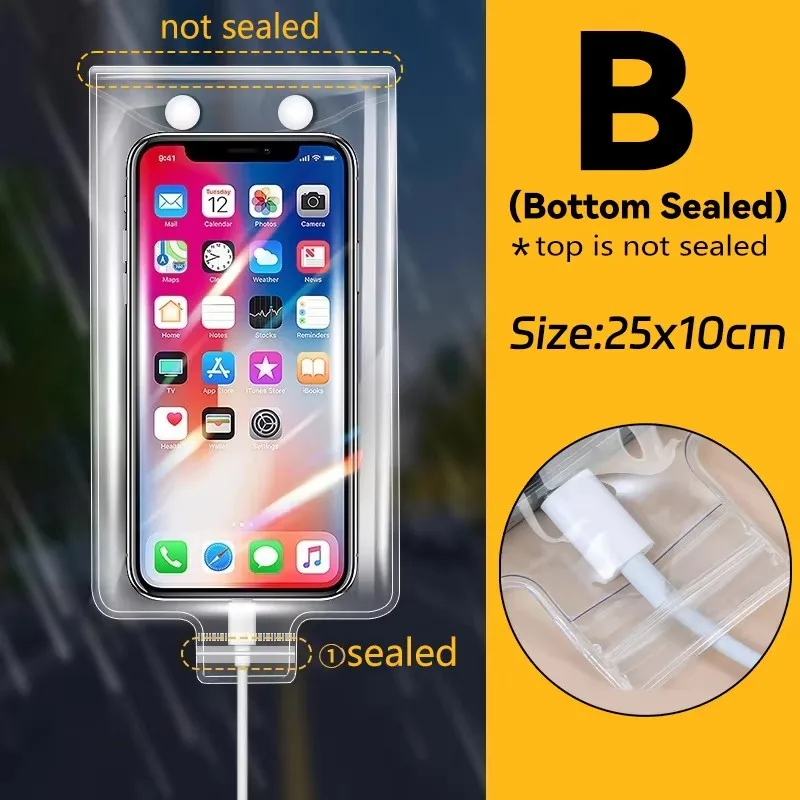 Transparent Rainproof Phone Pouch with Charging Port - Touch Screen Protector Cover Bag