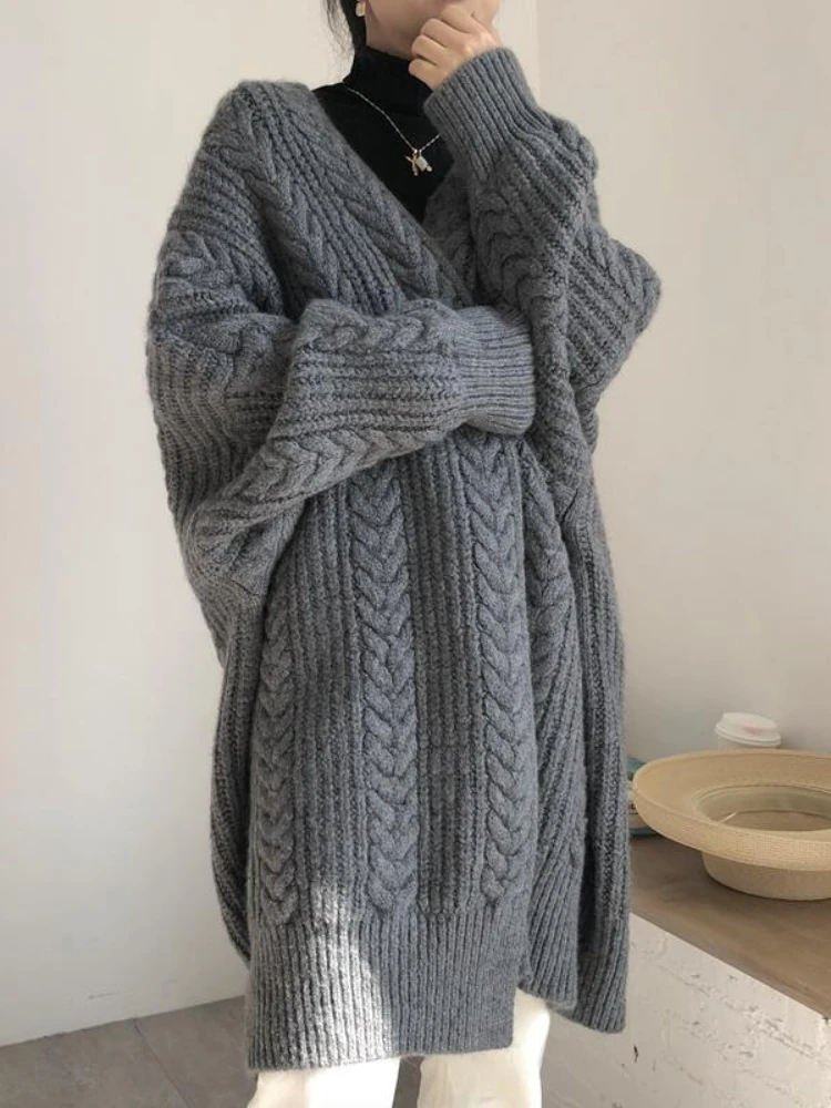 

Cardigan Women's Sweater Knitwear Top Loose Fit Open Stitch V-neck Long Sleeve Solid Vintage Y2k Clothing Winter Women Clothes