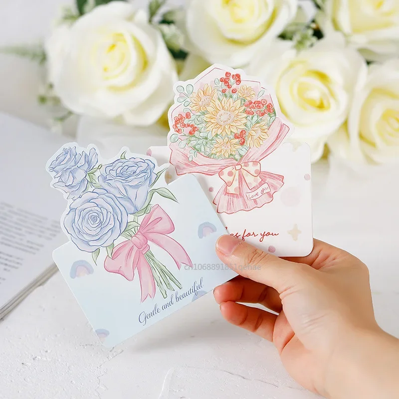 10pcs Bouquet Greeting Card Bow Valentine's Day Christmas Blessing Thank You Gift Message Card for Wedding Bithday Greeting Card