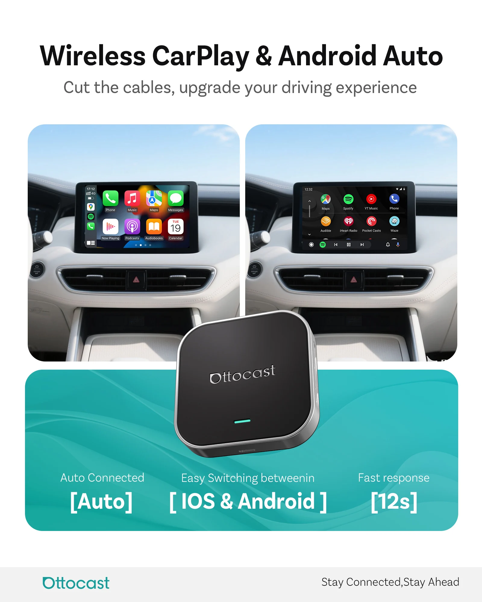 OTTOCAST E2 Wireless CarPlay Android Auto Ai Box Video Adapter Car