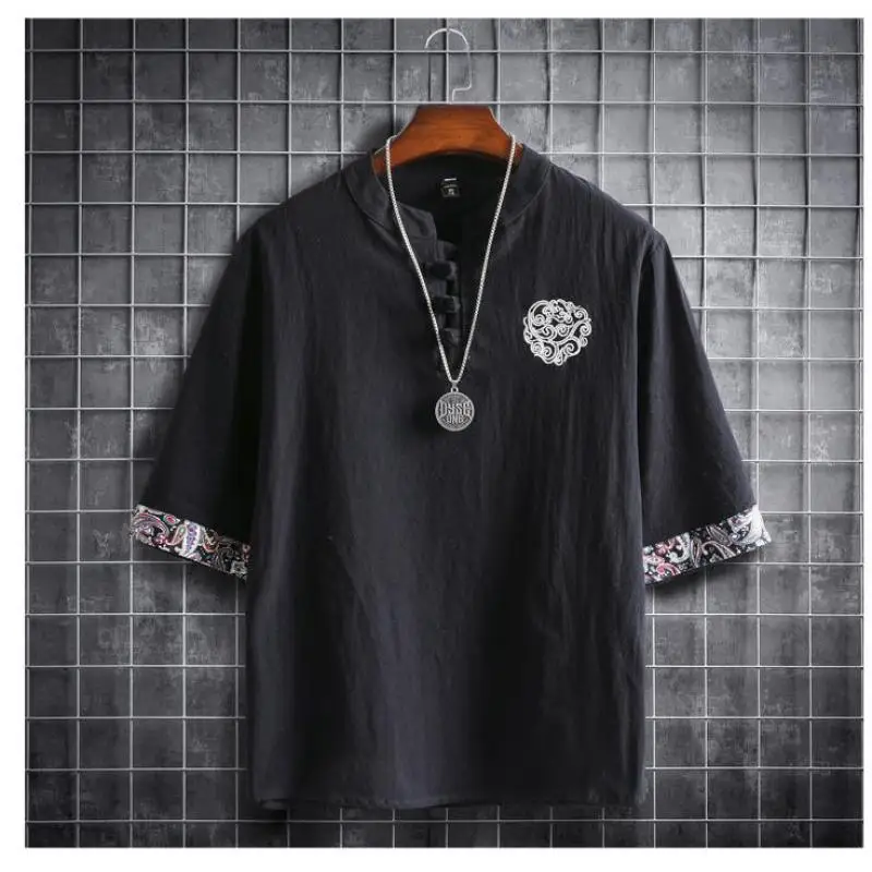 M-5XL Plus Size Men's Shirt Traditional Chinese Style Short Sleeve Summer Blouse Vintage Kung Fu Shirt in Men's Clothing chinese dress
