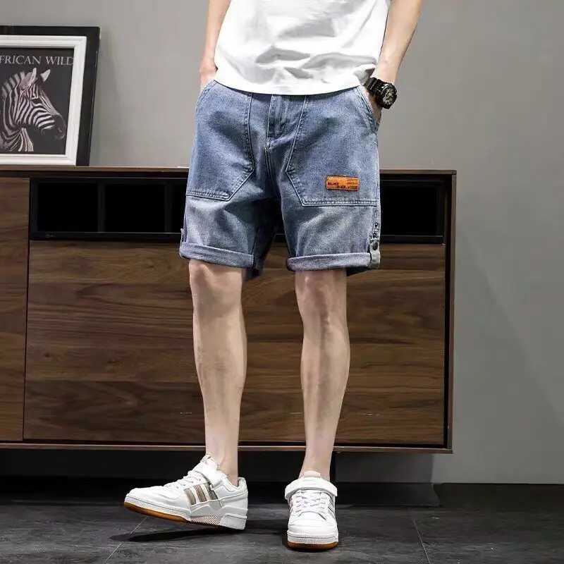 Korean Retro Casual Denim Shorts for Men's Summer Thin Jeans Cargo Shorts Men Knee Length Basketball Gym Y2k Sweatpants