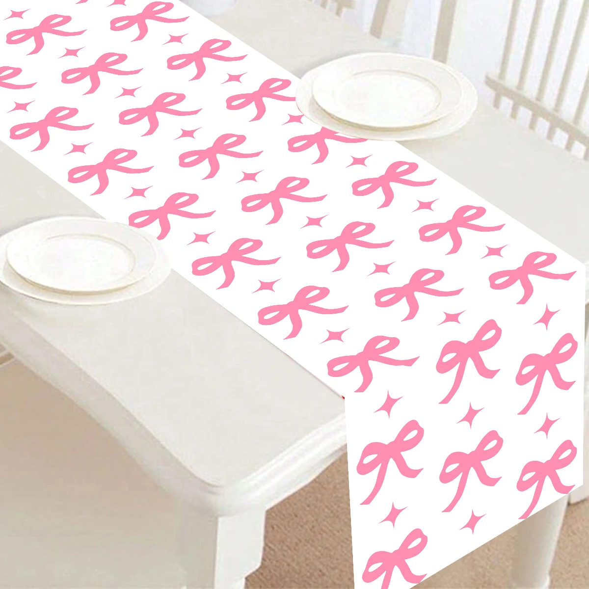 Pink Bow Polyester Table Runner Wedding Birthday Party Decoration Kids Girl Baby Shower Party Supplies Dining Table Cloth Cover 4