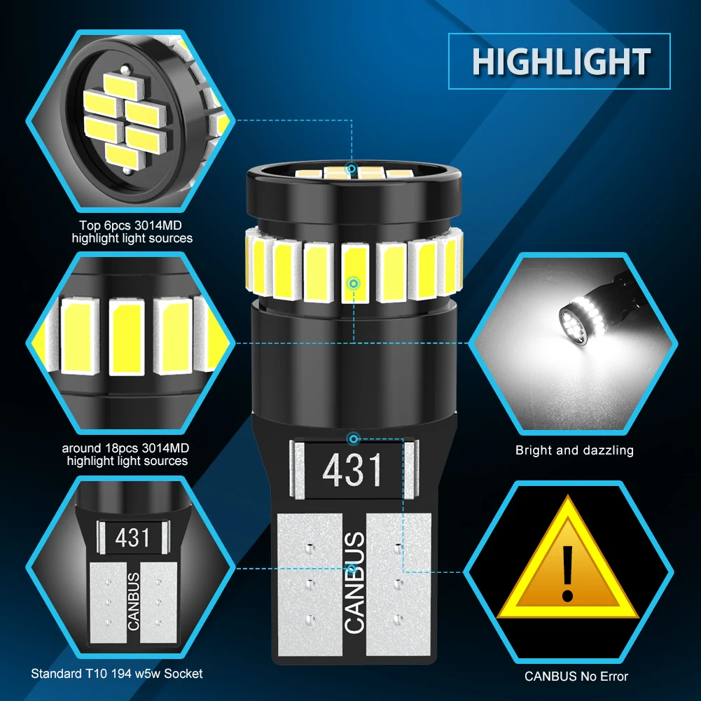 카투르 2개 T10 LED 화이트 슈퍼 브라이트 내장 캔슬러 일본 차량 검사 W5W 자동차 LED 칩 12V 호환