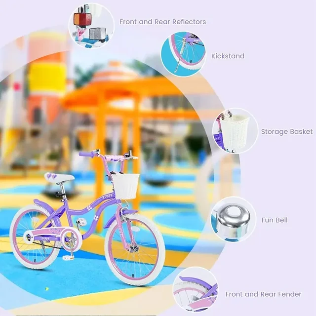 16-20 Inch Kids Bikes with Basket, Training Wheels, and Adjustable Seat for Ages 4-12, Available in Multiple Colors