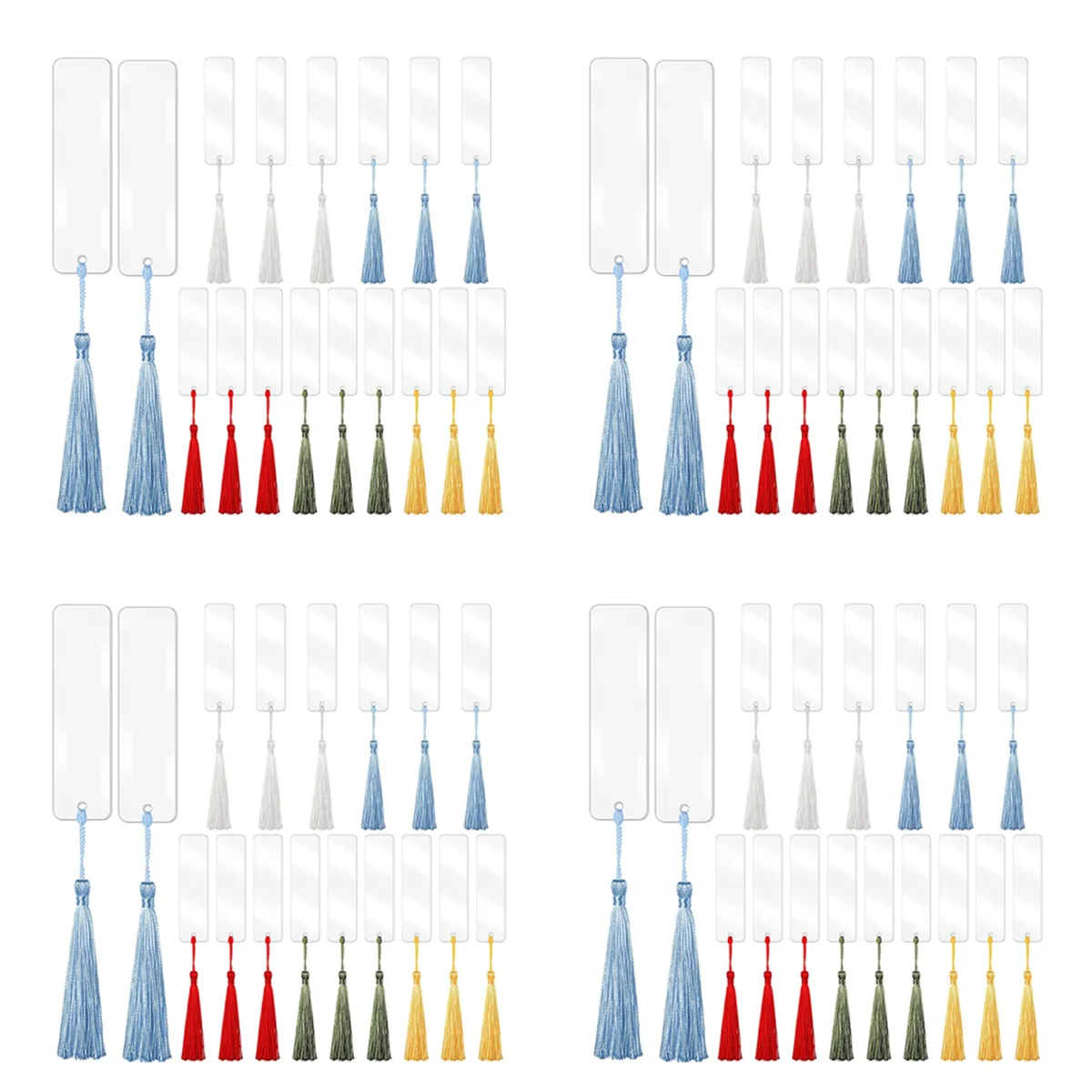

120x Blank Acrylic Bookmark Acrylic DIY Bookmark Unfinished Acrylic Book Markers Ornaments and 120 Colorful Tassels