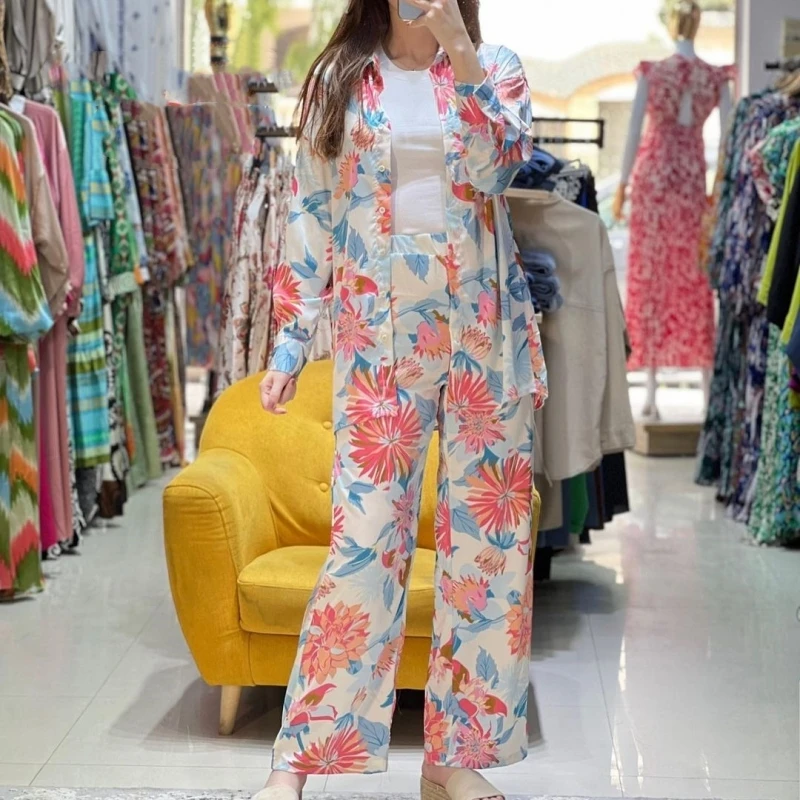 

2 Piece Women Set Summer Autumn Long Sleeve Shirt Blouse Top And Pants Suits Outfits Fashion Office Lady Matching Sets Outfit