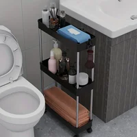 Bathroom Storage Rack With Wheelsr Rolling Utility Cart Bathroom Storage Organizer Multi-purpose Corner Shelf 3/4 Laye 2