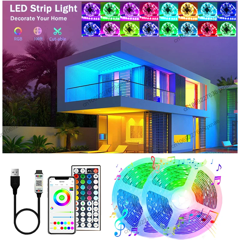 LED Strip Lights Bluetooth Music Sync RGB Led Tape TV Backlight Led Lights for Room Decoration Luces Led 10m 20m 30m Neon Light