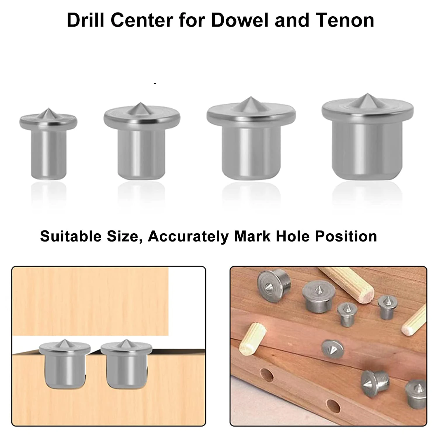4Pcs Dowel Tenon Center Set Woodworking Top Locator Roundwood Punch Wooden Furniture Centering Point Drilling