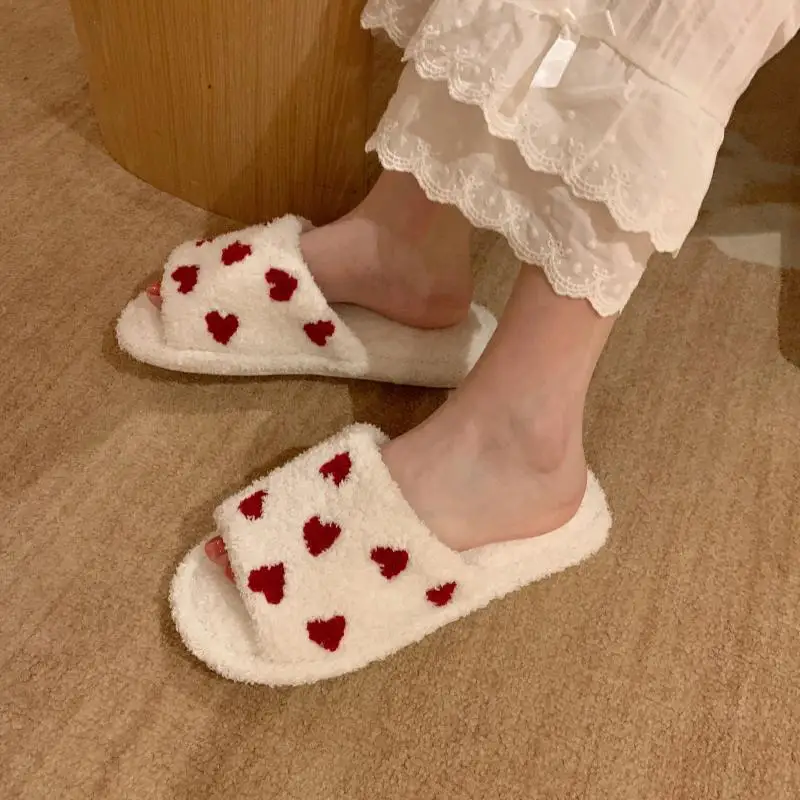 thumbnail image 5 of Pantuflas de algodón de moda para mujer, pantuflas de punta abierta con una sola palabra, para invierno, para el hogar, antideslizantes, cálidas y bonitas, para interiores y exteriores, de piel, 5 of 6