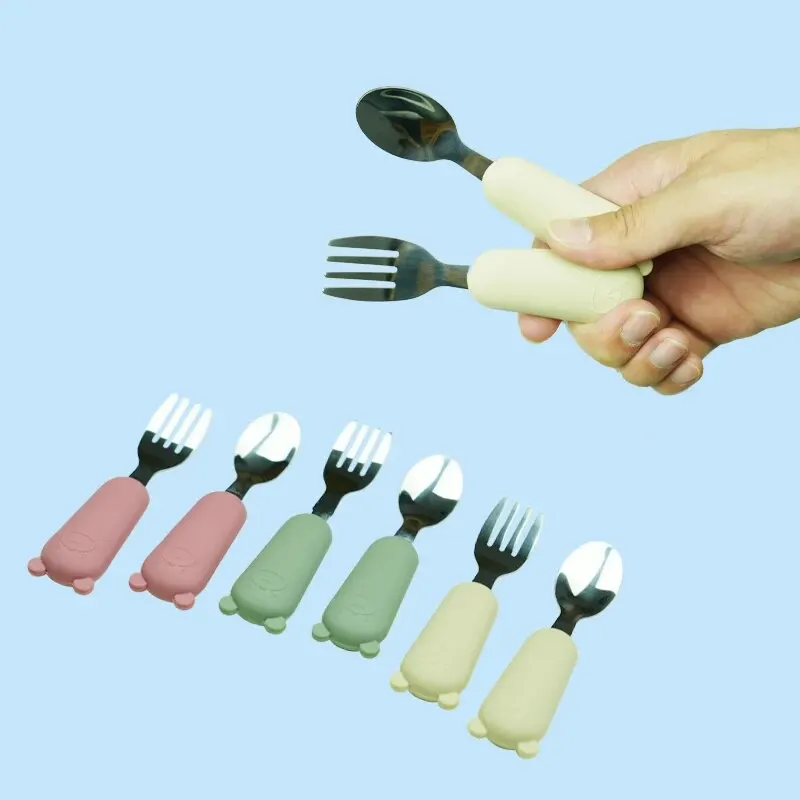 Children's Fork Spoon Set Stainless Steel Silicone