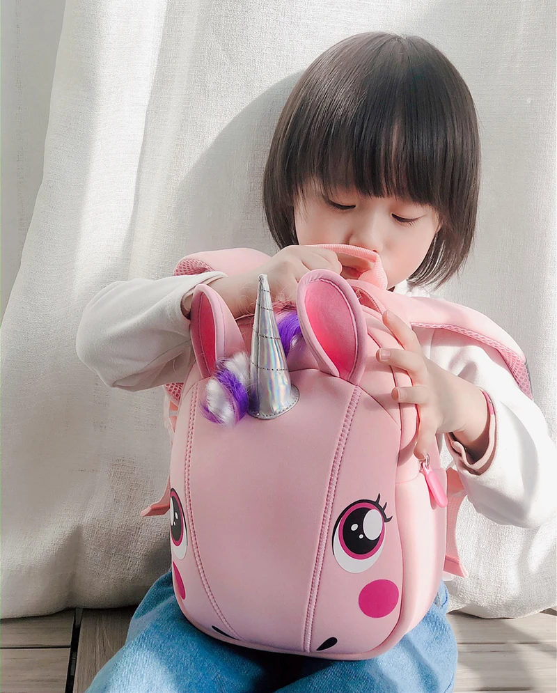 Baby Girl Backpack Toddler Girl Backpack 3D Unicorn Cartoon Travel Pre School Bag for Kid Backpacks with Safety Leash 1-5 Years