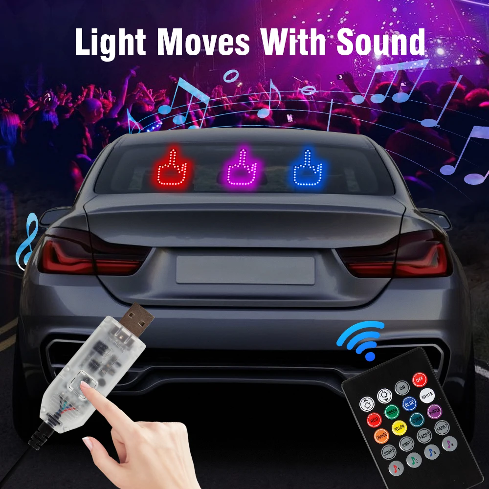 Creative Fun Gesture Light Car LED Finger Road Rage Signs With Remote Hand  Display Lamp Decorative Rear Window Sticker Accessory