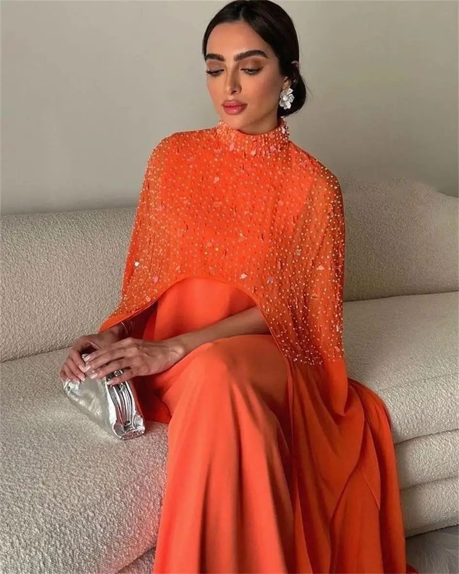 Women Prom Dresses Two Pieces High Neck Beadings Chiffon Party Gowns
