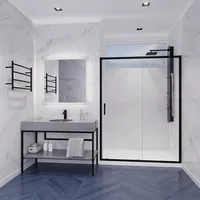 Framed Shower Door in Matte Black, Halberd Water Repellent Glass Shower Door with Seal Strip Parts, Easy Glide Rollers Sliding 2
