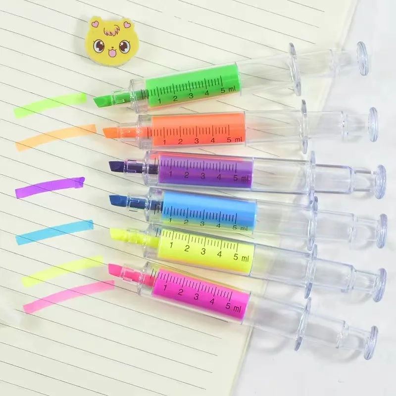 Highlighter Pen 6pcs Kawaii Syringe Needle Shape Mechanical Color Ballpoint For Office School