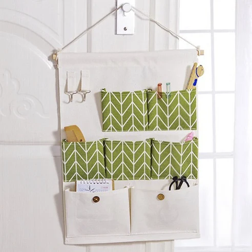 7 Pockets Cotton Linen Fabric Wall Door Hanging Bag Organizer Storage Pouches Wardrobe Closet Storage Bag Sundries Pouches 2