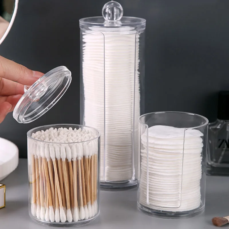 Acrylic Cotton Swabs Container Bamboo Transparent Box Cotton Pad Organizer Travel Cosmetic Storage Case Sundries Storage Box