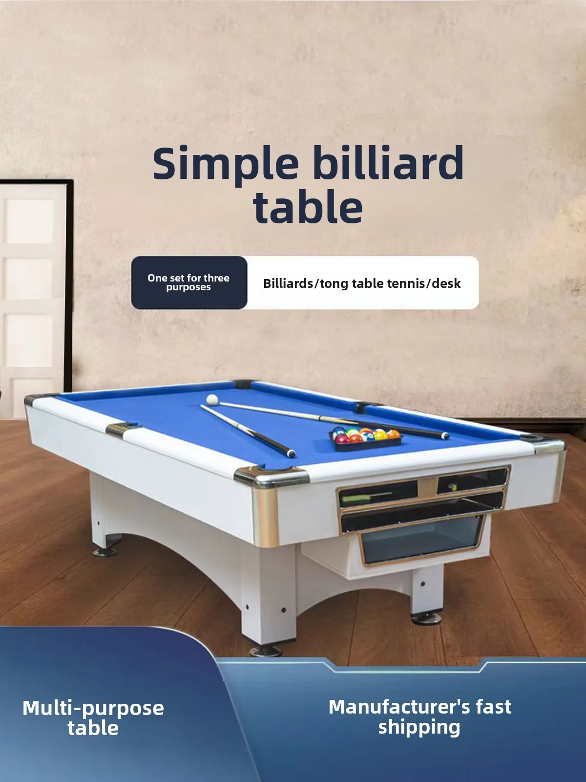 Multifunctional Game Table American Standard Pool Table Converts to Ping Pong & Dining