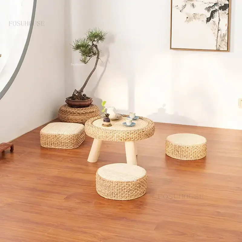 Leisure Bamboo Woven Coffee Tables Japanese Tatami Coffee Table Creative Living Room Furniture Home Balcony Bay Window Low Table