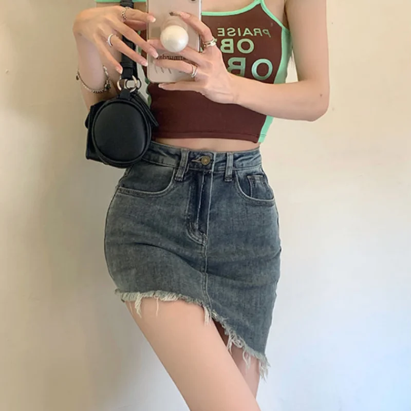 Mini Tight Skirts for Women Fashion Womens Denim  Skirt Short Clothing Wrap High Quality Luxury Aesthetic Stylish Modest V Jeans women s denim pants daily work fashion casual 2023 pocket slightly elastic flower embroidered tight denim micro flared pants