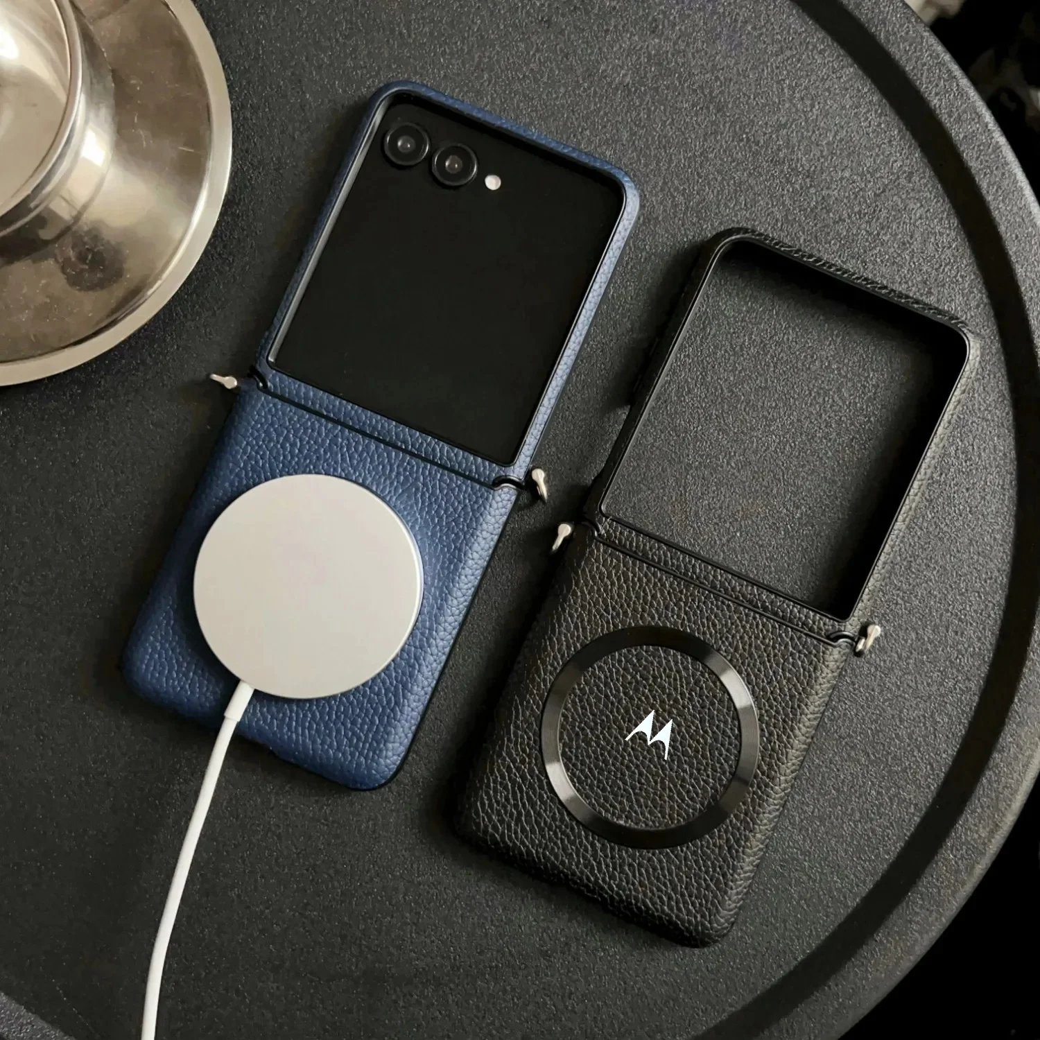 Luxury PU Leather Magnetic Shockproof Cover with Magsafe Wireless Charging