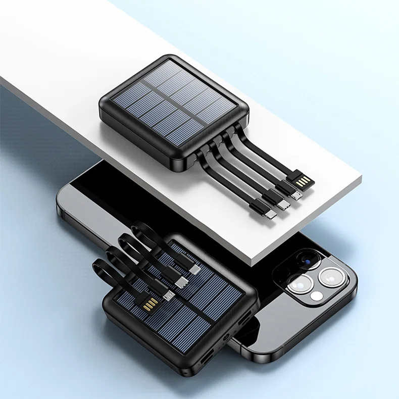 20000mAh Solar Move Power Bank Super Fast Charging USB TYPE C Cable Portable Charger LED Lighting Power Bank For iPhone Samsung 6