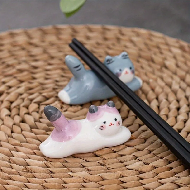 Functional Ceramic Cat Design Chopstick Spoon Fork Holder Rest Stand Perfect for Kitchen Organizer Rack for Cutlery and Tools