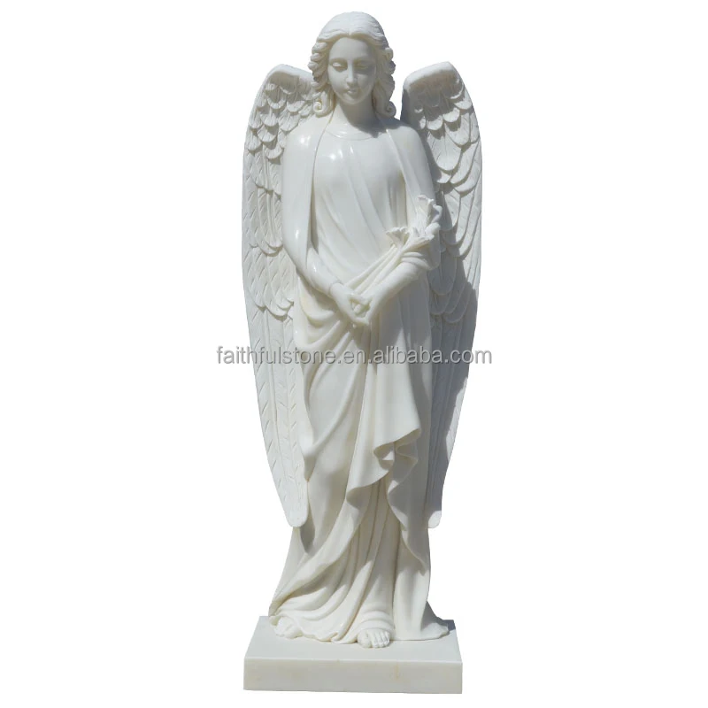 

Custom Catholic Religious Angel Sculpture White Marble Stone Hand Carved Gardien Angel Statues