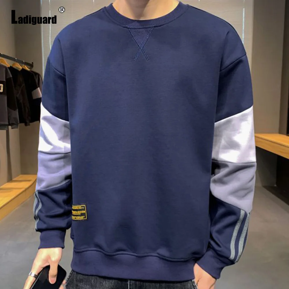 

Korean Fashion Tops Men Long Sleeves Patchwork T-shirt Masculinas 2023 New Spring Casual Pullovers Large Big 5XL Mens Tees Shirt
