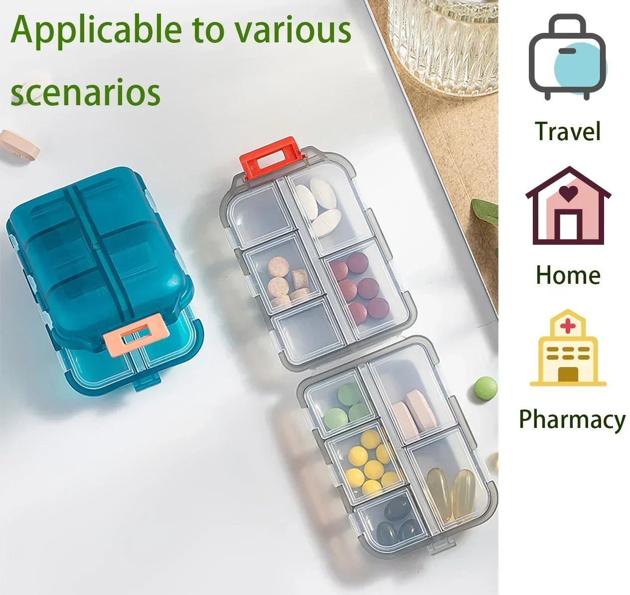 10 Compartments Travel Pill Organizer Pocket Portable Pill Storage Box Case Daily Pill Container or Purse Fish Oil Medicine