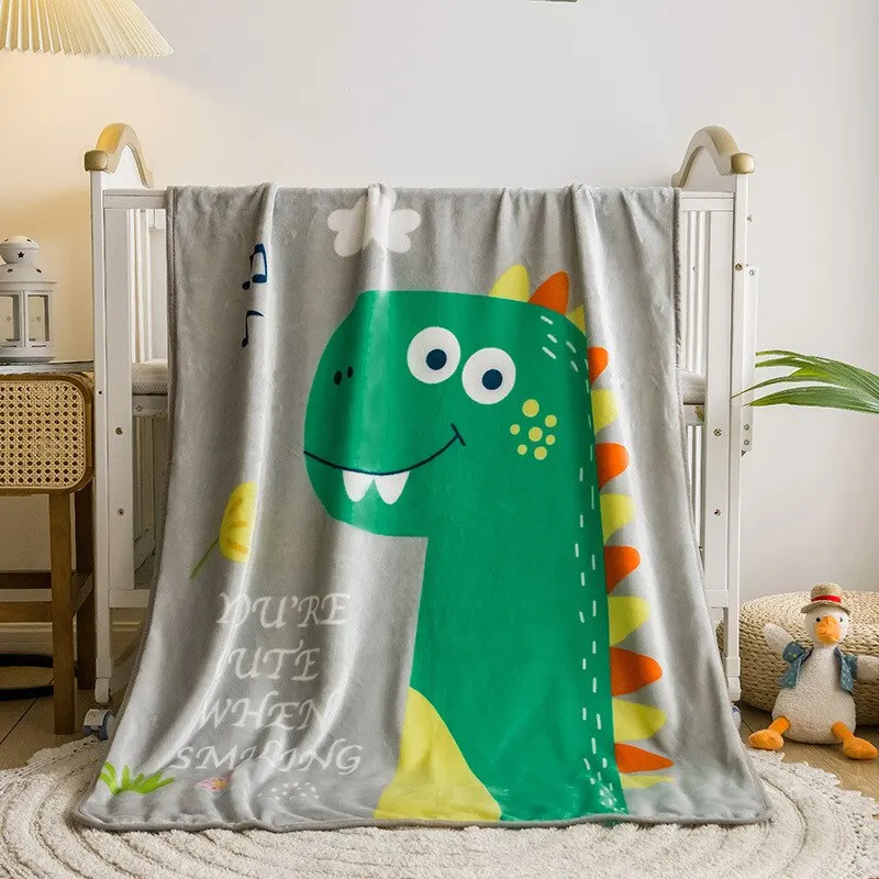 Animal Cartoon Print Flannel Baby Blanket Swaddle Super Soft 100*140cm Children's Blanket Sofa