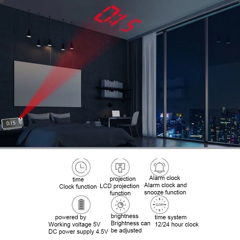 LED Digital Alarm Clock Table Watch Electronic Desktop Clocks USB Wake Up FM Radio Time Projector For Bedroom Living Room