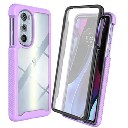 Crystal Clear Protective Case with PET Front Film - Moto Edge 20 Pro (Purple)